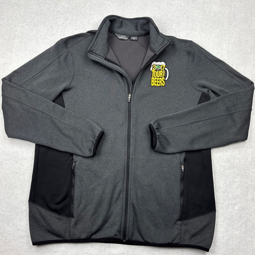 Eddie Bauer Fleece Jacket Mens XL Gray Full Zip Tour Of Beers Hiking Stretch
